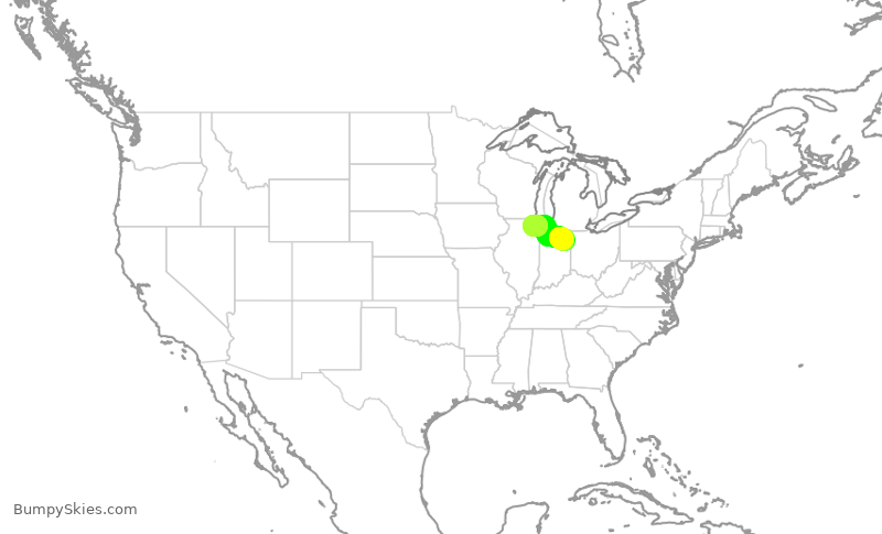 Turbulence forecast map for SKW6295, FWA to ORD