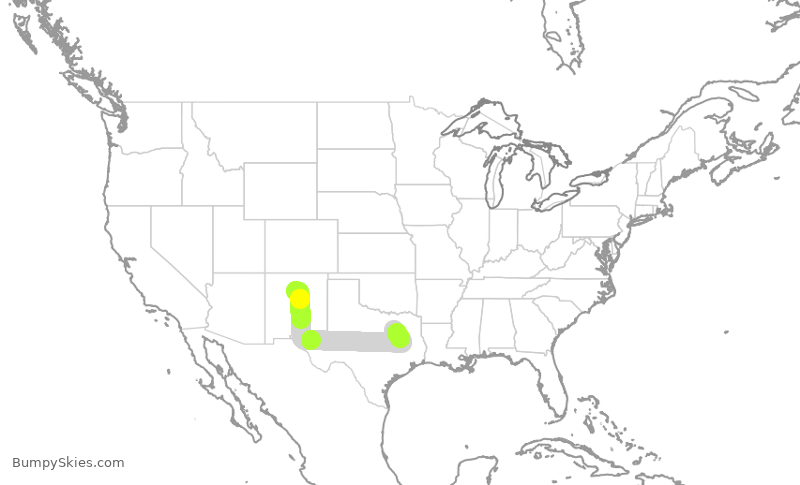 Turbulence forecast map for SKW6296, SAF to DFW
