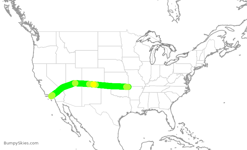 Turbulence forecast map for SKW6299, LAX to XNA
