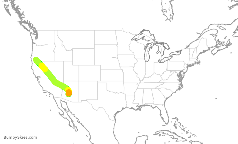 Turbulence forecast map for SKW6301, MFR to PHX