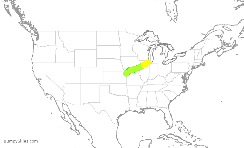 Turbulence forecast map for SKW6304, MCI to ORD