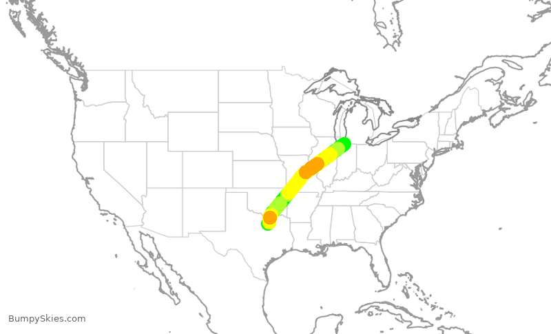 Turbulence forecast map for SKW6305, DFW to SBN
