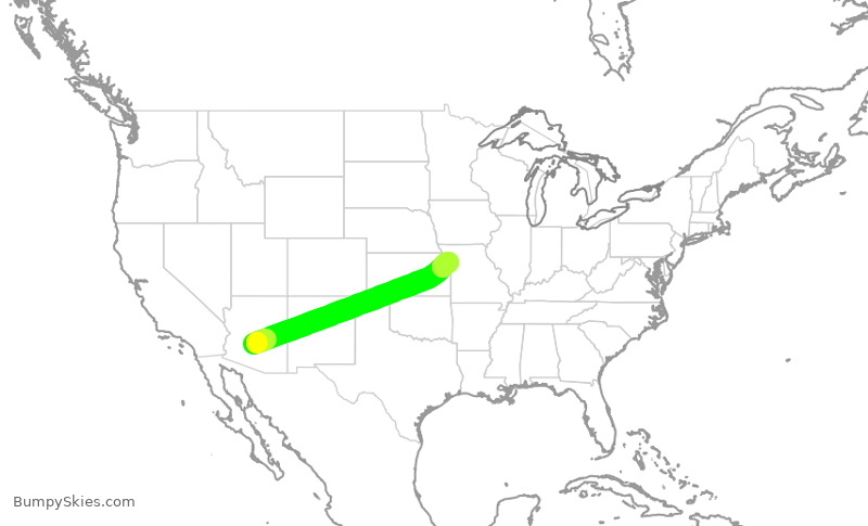 Turbulence forecast map for SKW6308, PHX to MCI