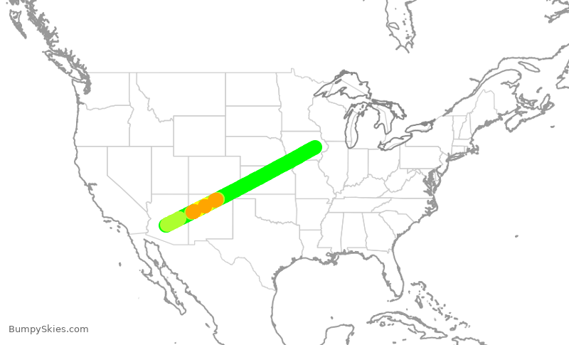 Turbulence forecast map for SKW6312, CID to PHX