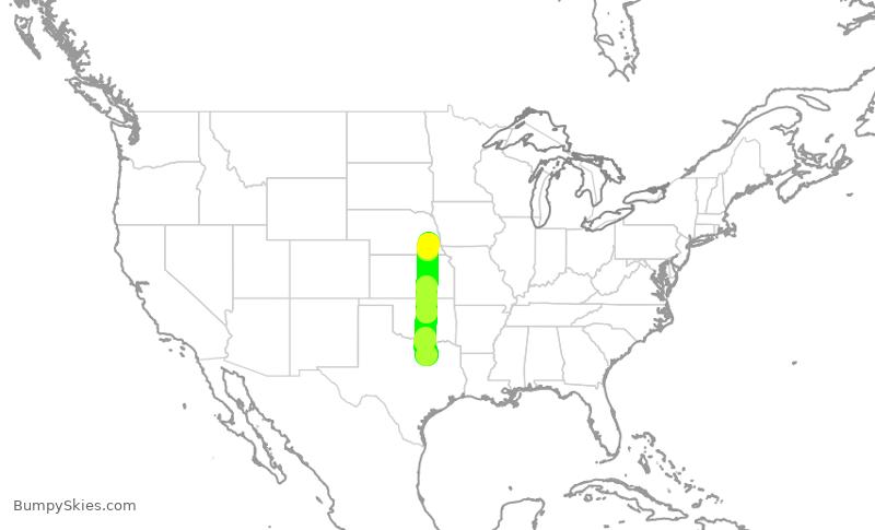 Turbulence forecast map for SKW6318, DFW to LNK
