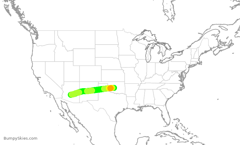 Turbulence forecast map for SKW6319, PHX to OKC