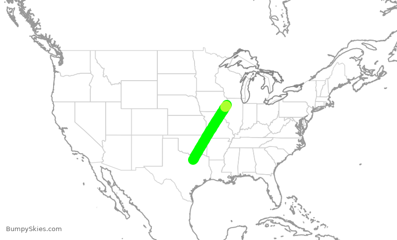 Turbulence forecast map for SKW6323, DFW to MLI