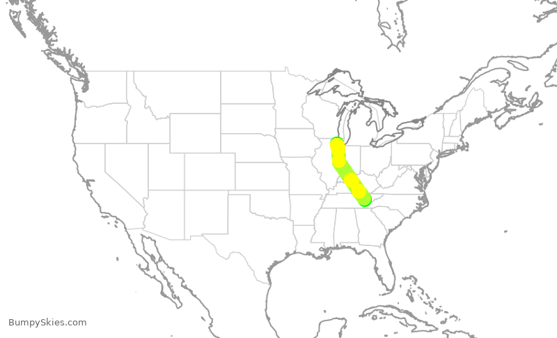Turbulence forecast map for SKW6325, ORD to TYS