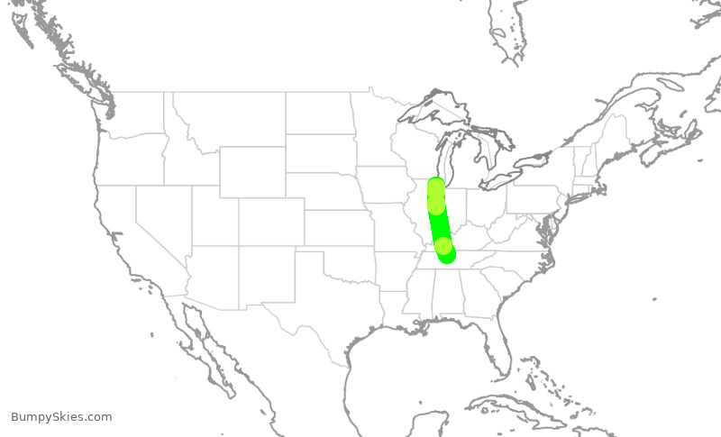 Turbulence forecast map for SKW6326, ORD to BNA