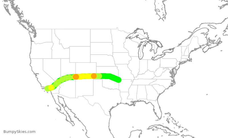 Turbulence forecast map for SKW6330, XNA to LAX