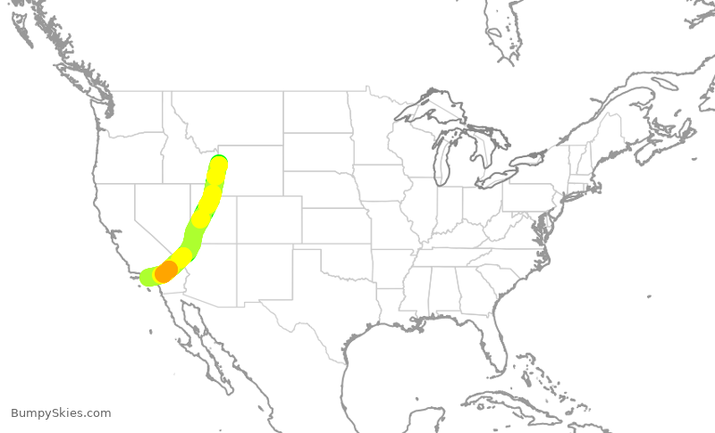 Turbulence forecast map for SKW6336, JAC to LAX