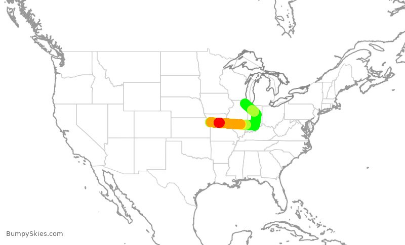 Turbulence forecast map for SKW6349, MCI to ORD