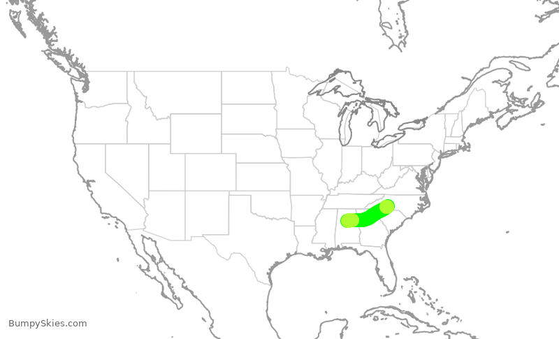 Turbulence forecast map for SKW6350, CLT to BHM