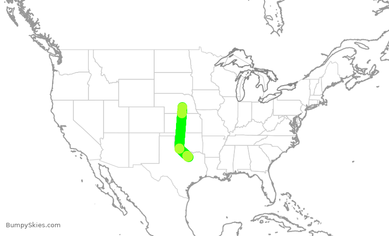 Turbulence forecast map for SKW6361, GRI to DFW