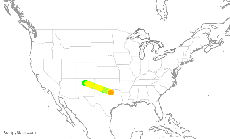 Turbulence forecast map for SKW6362, DFW to SAF