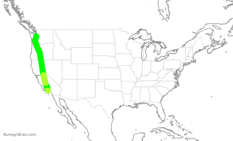 Turbulence forecast map for SKW6371, LAX to SEA