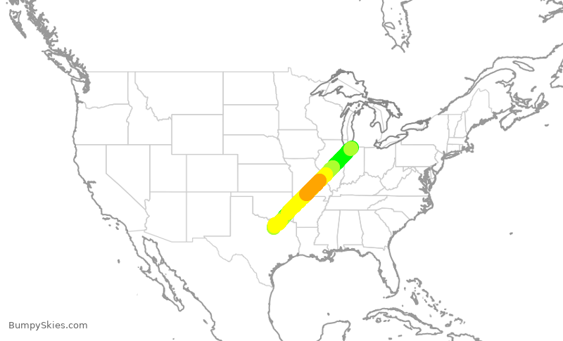 Turbulence forecast map for SKW6373, SBN to DFW