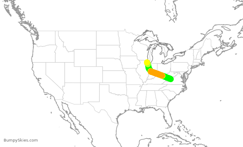 Turbulence forecast map for SKW6374, ORD to LWB
