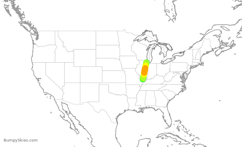 Turbulence forecast map for SKW6377, ORD to MWA