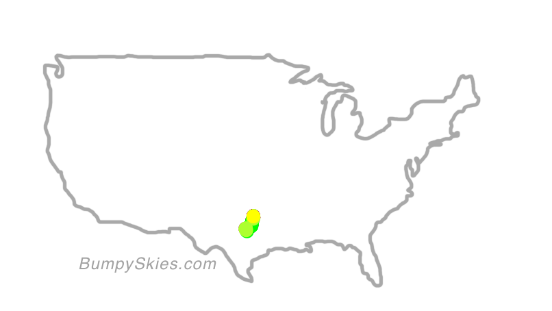 Map of continental US with illustrated flight path and turbulence forecast (described in text below)