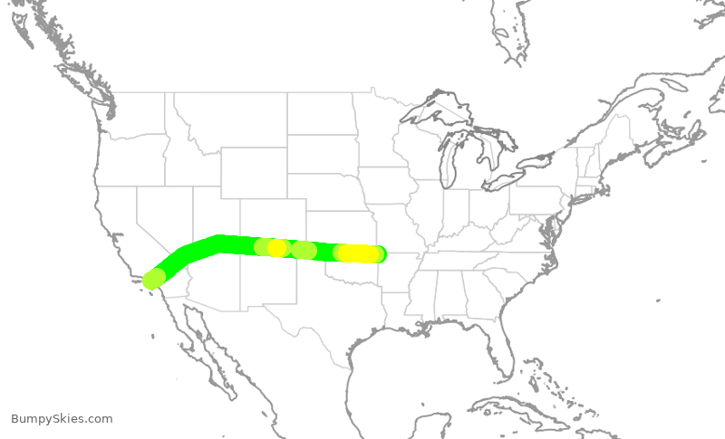 Turbulence forecast map for SKW6381, LAX to XNA