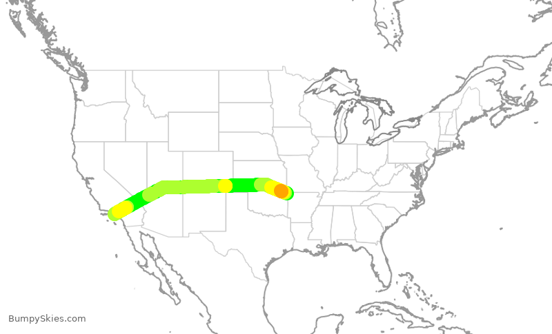 Turbulence forecast map for SKW6381, XNA to LAX