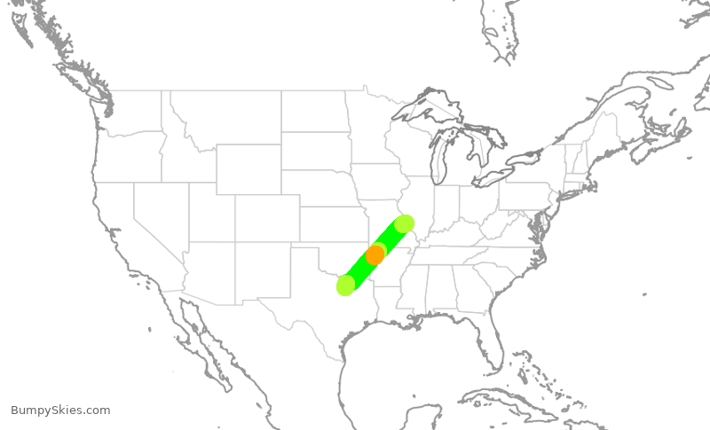Turbulence forecast map for SKW6384, STL to DFW