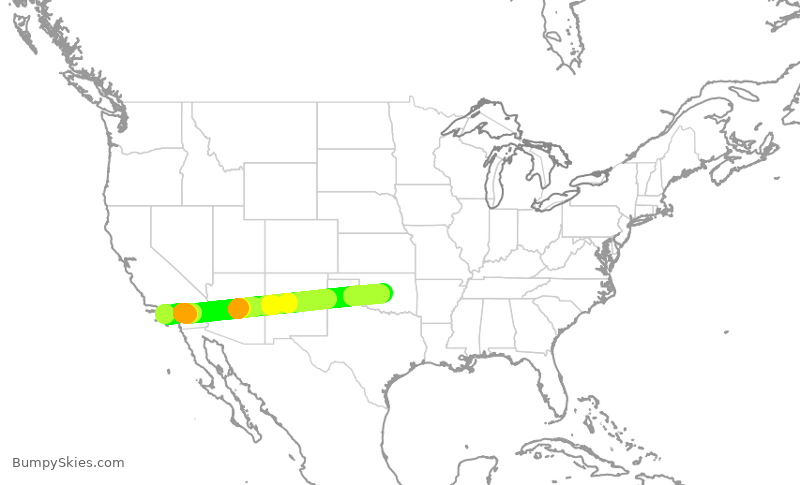 Turbulence forecast map for SKW6385, LAX to OKC