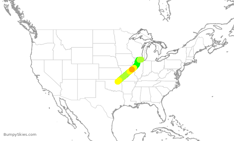Turbulence forecast map for SKW6386, TUL to ORD