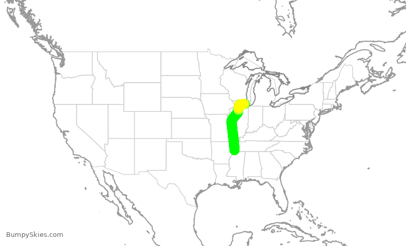 Turbulence forecast map for SKW6388, MEM to ORD