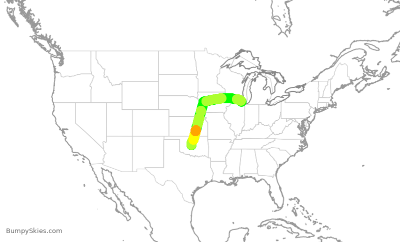 Turbulence forecast map for SKW6395, OKC to ORD