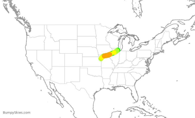 Turbulence forecast map for SKW6399, MCI to ORD