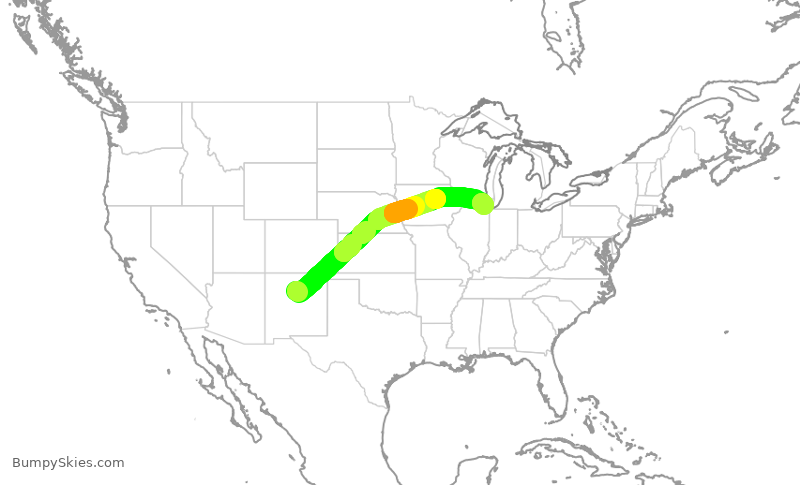 Turbulence forecast map for SKW6399, SAF to ORD