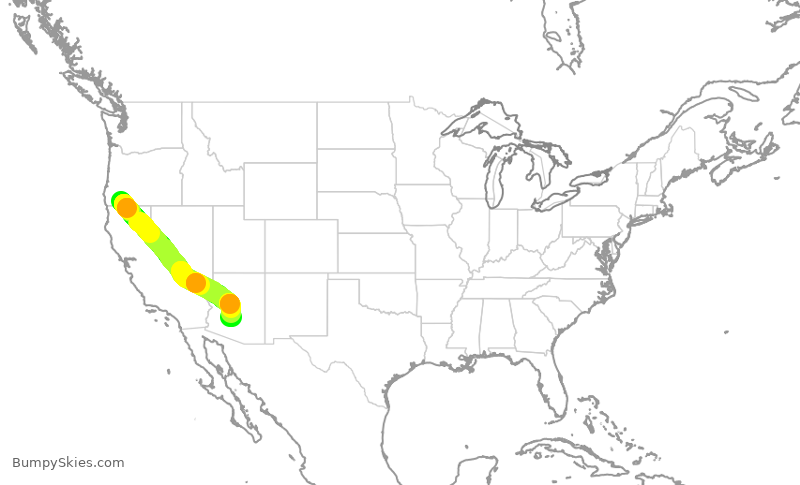 Turbulence forecast map for SKW6401, MFR to PHX