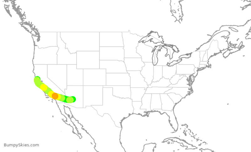 Turbulence forecast map for SKW6402, STS to PHX