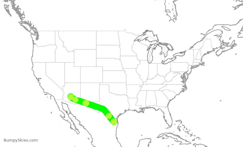 Turbulence forecast map for SKW6407, MFE to PHX