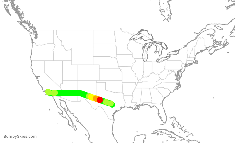 Turbulence forecast map for SKW6409, LAX to AUS