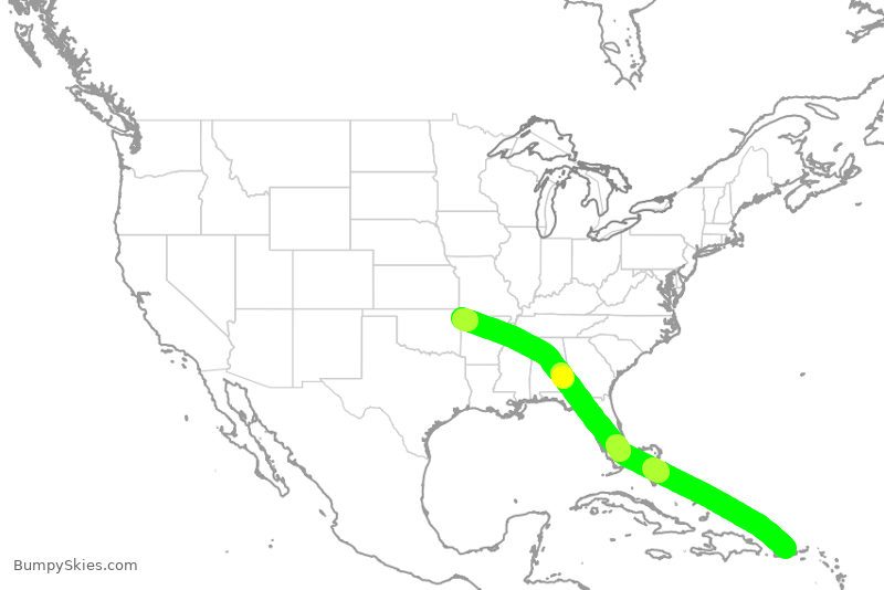Turbulence forecast map for SKW641, SJU to XNA
