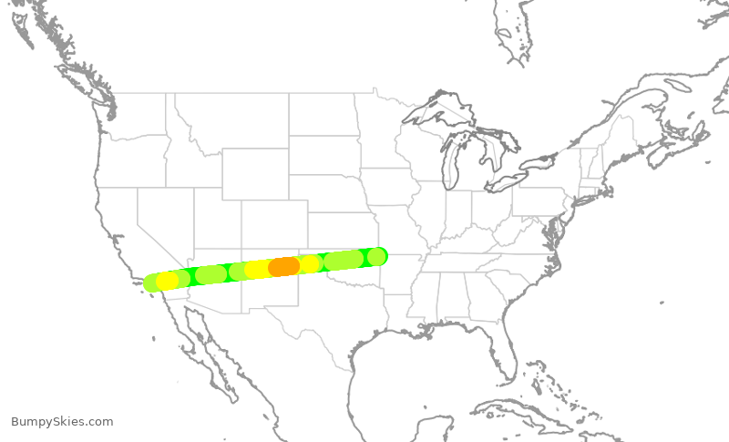 Turbulence forecast map for SKW6422, XNA to LAX