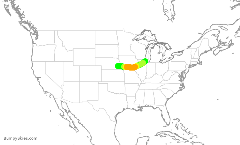 Turbulence forecast map for SKW6423, LNK to ORD