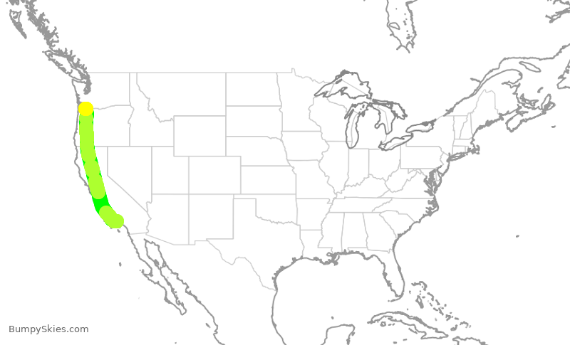 Turbulence forecast map for SKW6424, LAX to PDX