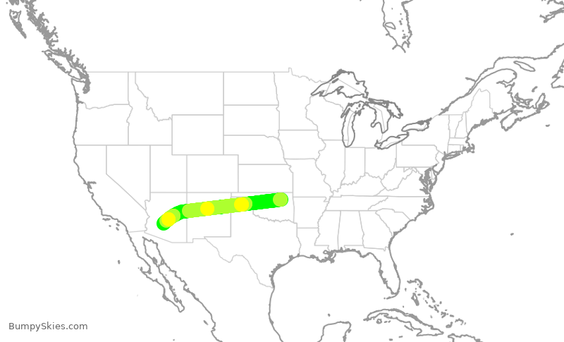Turbulence forecast map for SKW6429, TUL to PHX