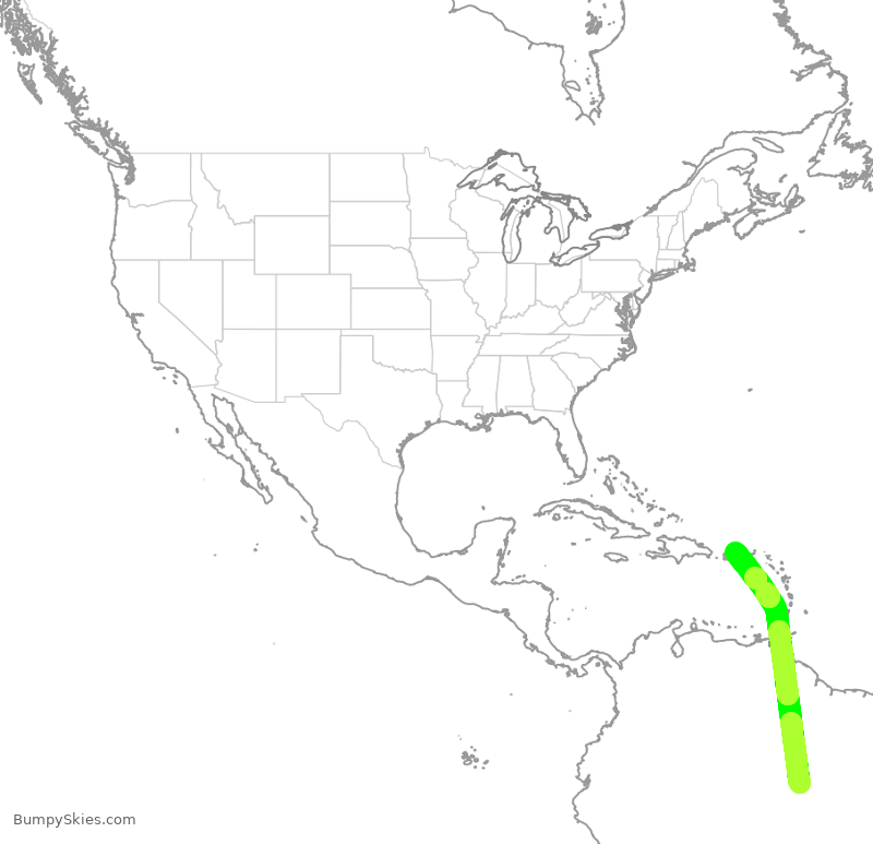 Turbulence forecast map for SKW642, MAO to SJU