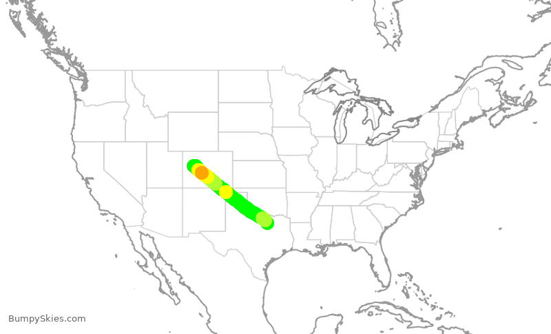 Turbulence forecast map for SKW6432, ASE to DFW