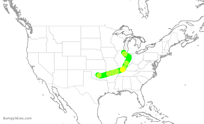 Turbulence forecast map for SKW6434, OKC to ORD