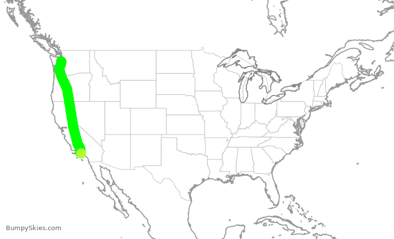 Turbulence forecast map for SKW6438, LAX to SEA