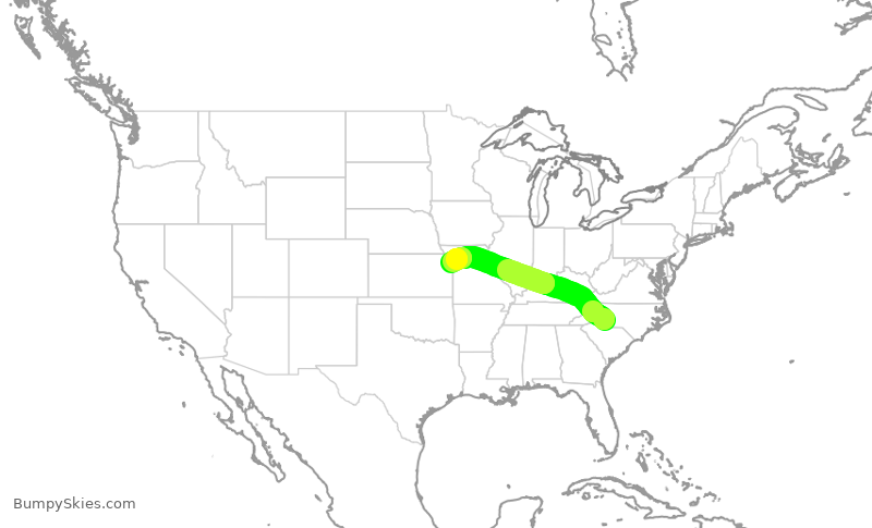 Turbulence forecast map for SKW6440, CLT to MCI