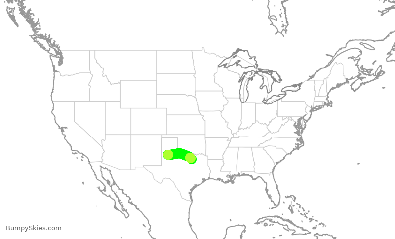 Turbulence forecast map for SKW6440, LBB to DFW
