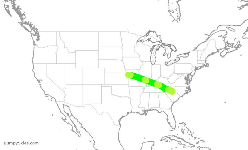 Turbulence forecast map for SKW6440, MCI to CLT