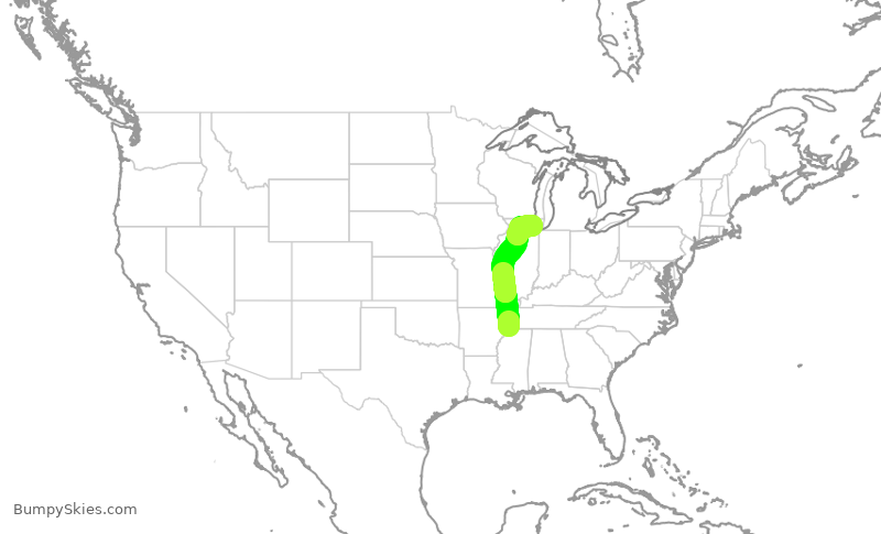 Turbulence forecast map for SKW6442, MEM to ORD